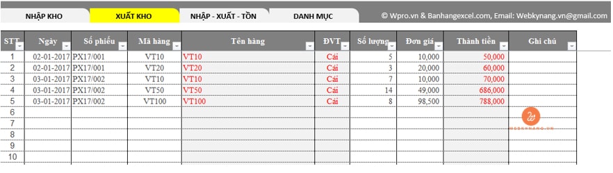 xuat kho file excel quan ly kho mien phi