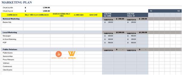 MAU KE HOACH MARKETING TREN EXCEL - mẫu kế hoạch marketing trên excel , mẫu kế hoạch kinh doanh trên excel