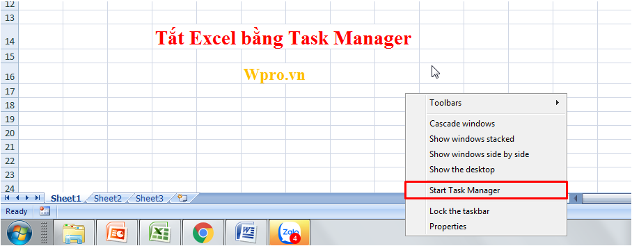 tắt excel bằng task manager