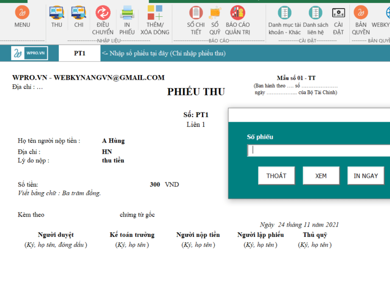in phieu thu tien wpro thu chi