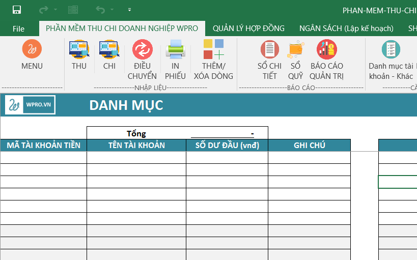 Phần mềm quản lý thu chi bằng excel 