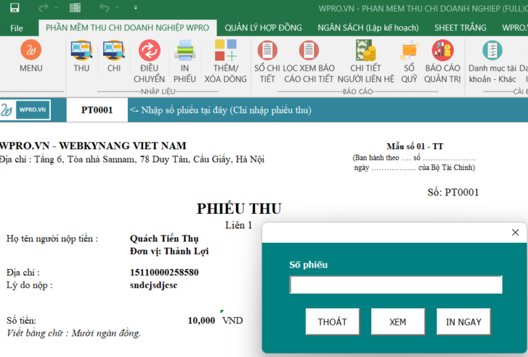 Phần mềm quản lý thu chi bằng excel