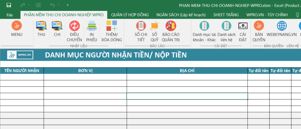 Phần mềm quản lý thu chi bằng excel 