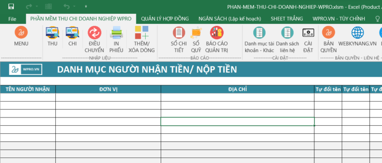 Phần mềm quản lý thu chi bằng excel